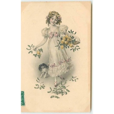 n°12485 - MM Vienne n°344 - Fillette portant un panier rempli de roses, avec un chien