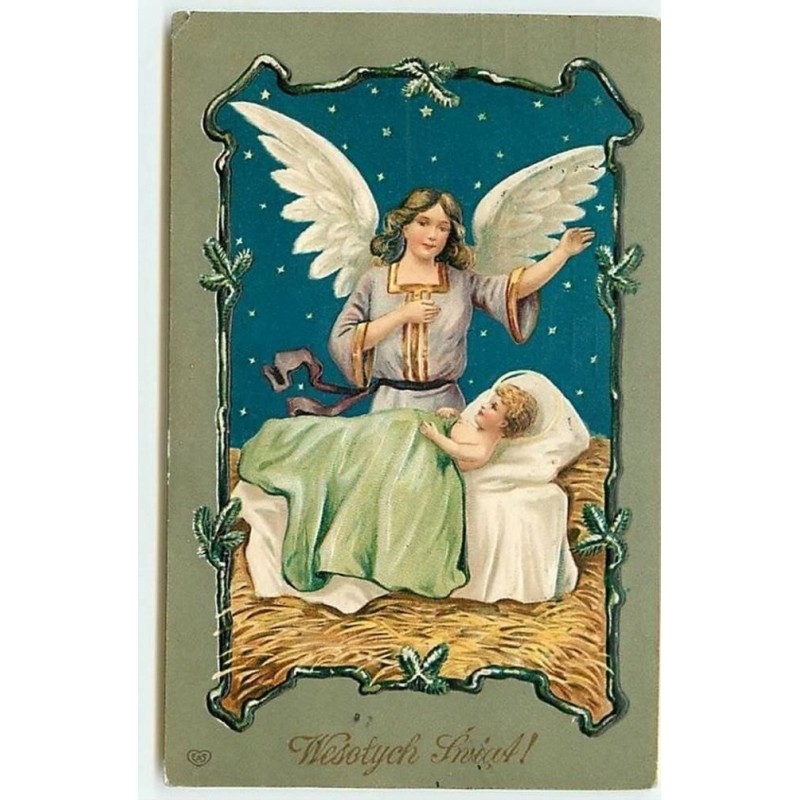 n°9337 - Carte Fantaisie Gaufrée - Wesotych ... - Ange gardien - Nativité