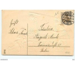 n°9343 - Carte Fantaisie Gaufrée - Viel Glück im neuen Jahr - Angelots près d'une charette remplie de fleurs