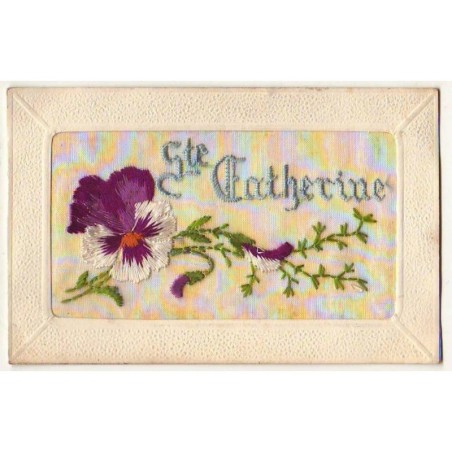n°9355 - Carte Brodée - Sainte Catherine - Pensée