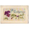 n°9355 - Carte Brodée - Sainte Catherine - Pensée