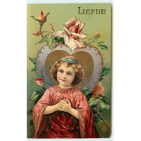 n°12488 - Carte Fantaisie - Liefde - Fillette devant un Coeur