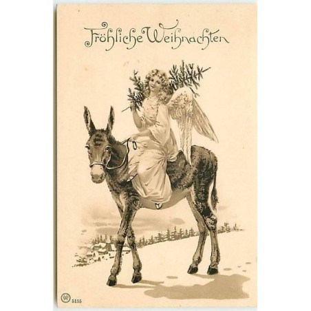 n°9388 - Carte Fantaisie - Fröhliche Weihnachten - Ange sur une ane