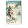 n°9445 - Fröhliche Weihnachten - Angelot sur des luges apportant des sapins