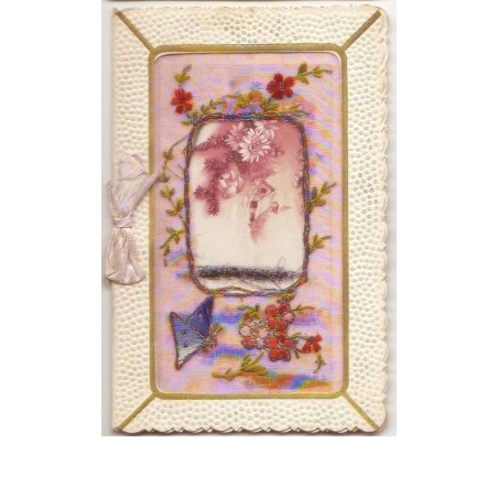 n°9457 - Carte Brodée - Paysage - Papillon