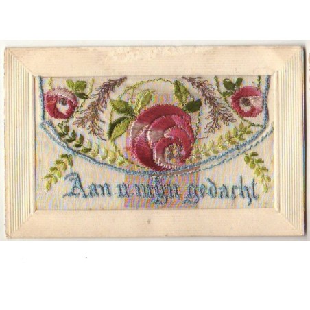 n°9458 - Carte Brodée avec rabat - Fleur Rouge