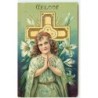 n°12490 - Carte Fantaisie - Geloof - Fillette devant une croix
