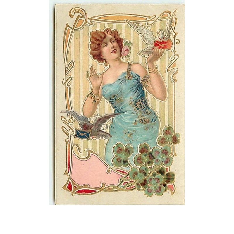 n°9497 - Carte Illustrateur - Art Nouveau - Femme et oiseau