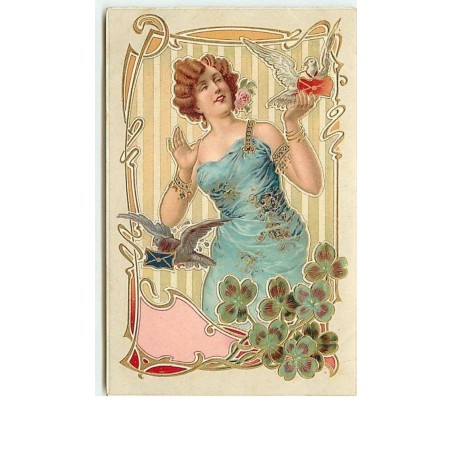 n°9497 - Carte Illustrateur - Art Nouveau - Femme et oiseau
