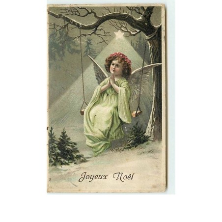 n°9538 - Carte Fantaisie Gaufrée - Joyeux Noël - Ange sur une Balançoire