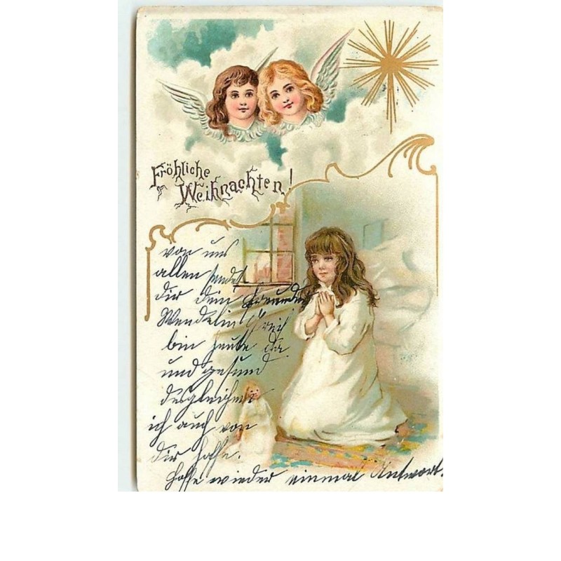 n°9542 - Carte Fantaisie - Fröhliche Weihnachten - Anges - Fillette priant