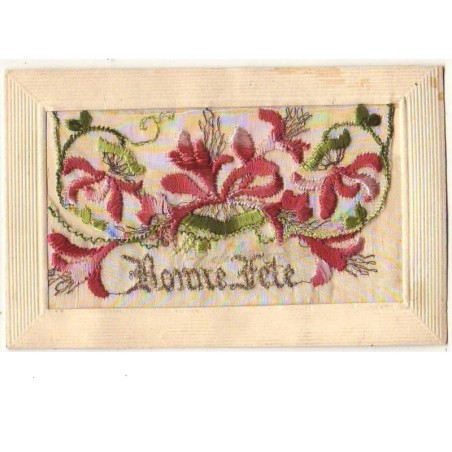 n°9552 - Carte Brodée avec rabat - Bonne Fête - Fleurs rouges