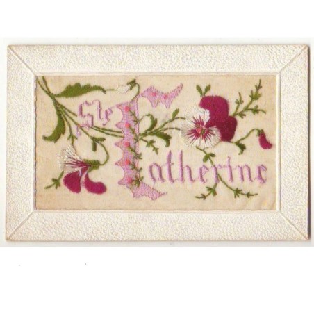 n°9554 - Carte Brodée - Sainte Catherine - Pensées
