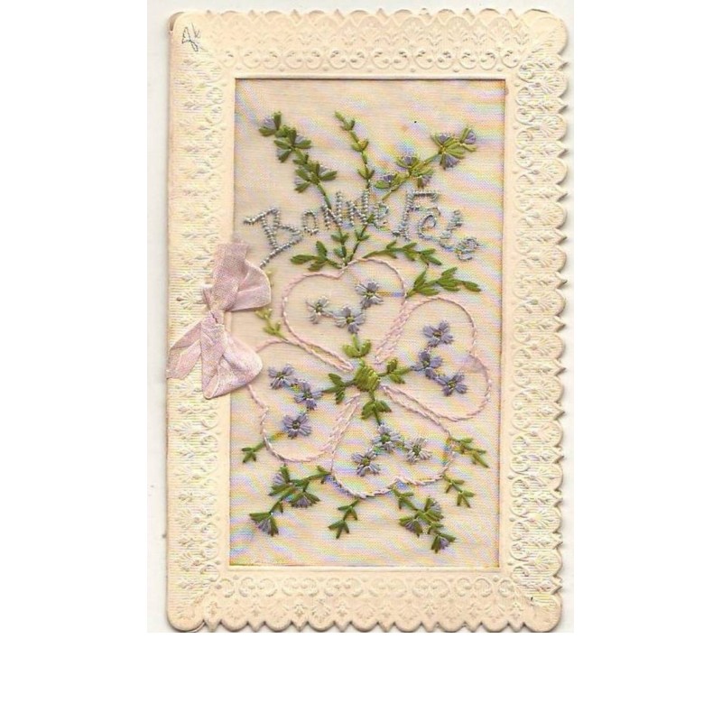 n°9556 - Carte Brodée - Bonne Fête - Trèfle à 4 Feuilles