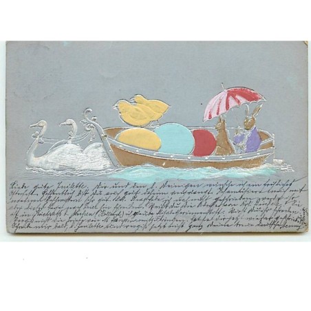 n°9591 - Carte Fantaisie Gaufrée - Pâques - Transport d'oeufs en barque