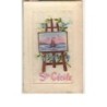 n°9602 - Carte Brodée - Sainte Cécile - Chevalet avec un paysage marin