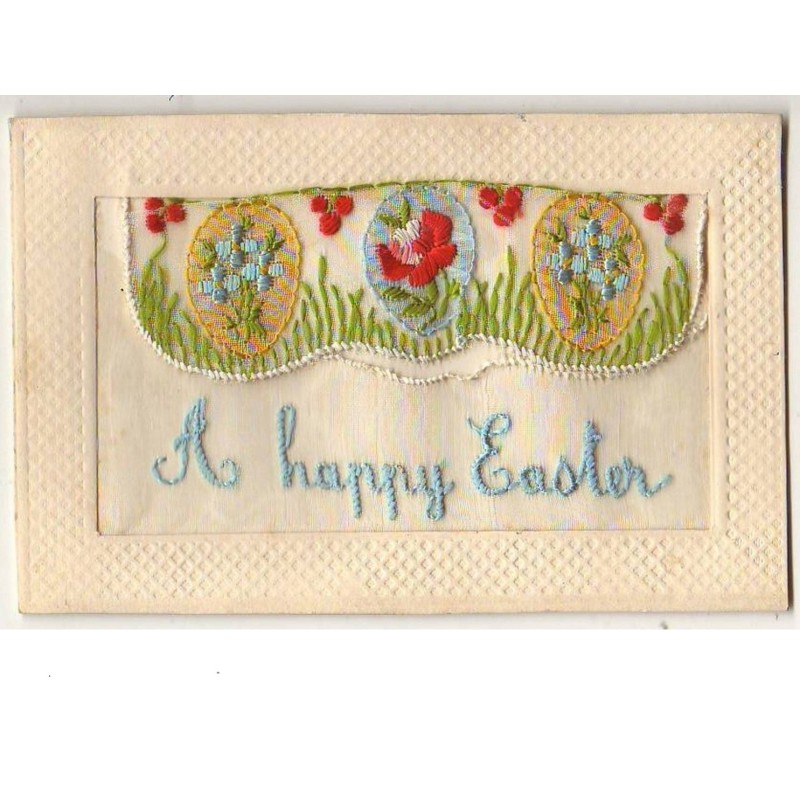 n°9606 - Carte Brodée avec rabat - A Happy Easter - Oeufs de Pâques