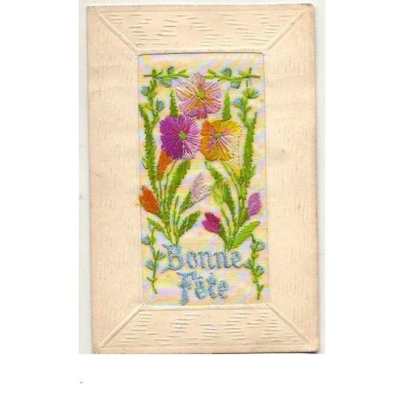 n°9608 - Carte Brodée - Bonne Fête - Fleurs couleur pastel