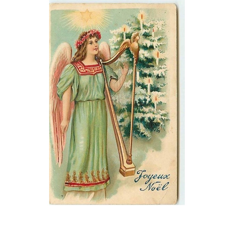 n°9646 - Carte Fantaisie Gaufrée - Joyeux Noël - Ange avec une Harpe