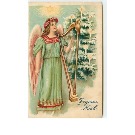 n°9646 - Carte Fantaisie Gaufrée - Joyeux Noël - Ange avec une Harpe