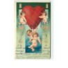 n°9649 - Carte Fantaisie - Angelots et Coeur Montgolfière