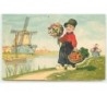 n°9664 - Carte Illustrateur - Fritz Baumgarten - Jeune Hollandais avec un bouquet de fleurs