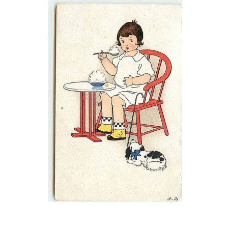n°9667 - Carte Illustrateur - Fritz Baumgarten - Meissner serie 2554 - Fillette mangeant - chien