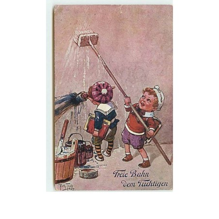 n°9673 - Carte Illustrateur - Arthur Thiele - Freie Bahn dem Tüchtigen - Enfants peignant un mur