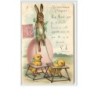 n°969 - Carte Gaufrée - Heureuses Pâques - Attelage avec des poussins - Lapin