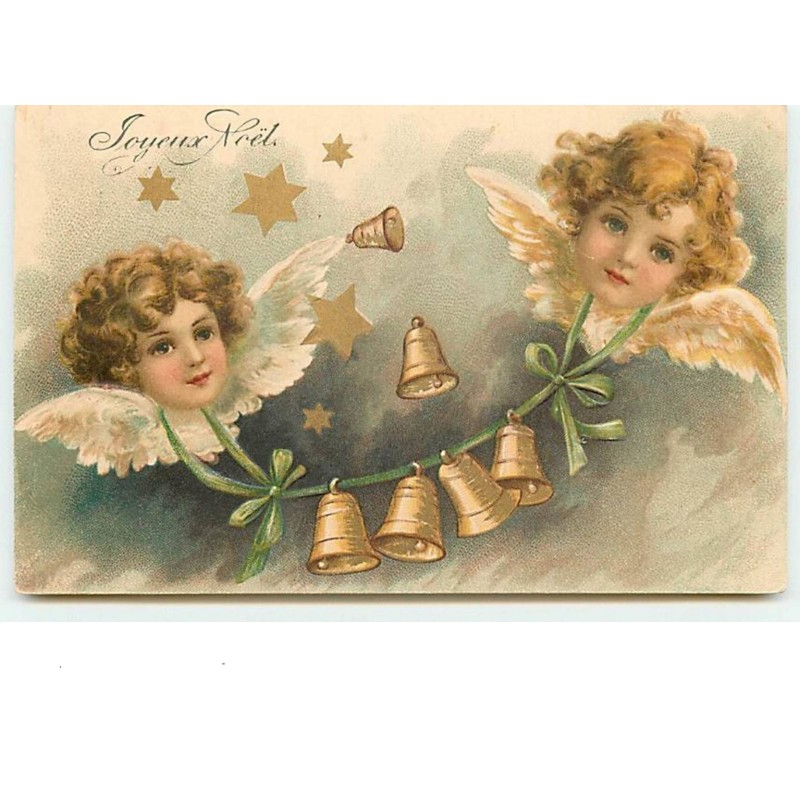 n°9691 - Carte Fantaisie Gaufrée - Joyeux Noël - Têtes d'anges