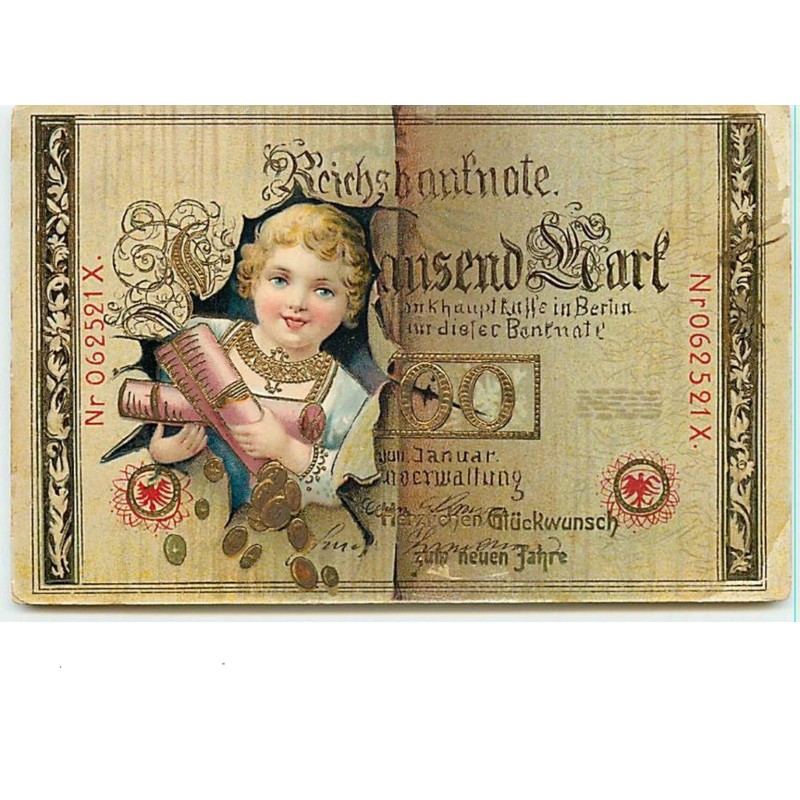 n°9700 - Carte Fantaisie - Billet Allemand, pièces