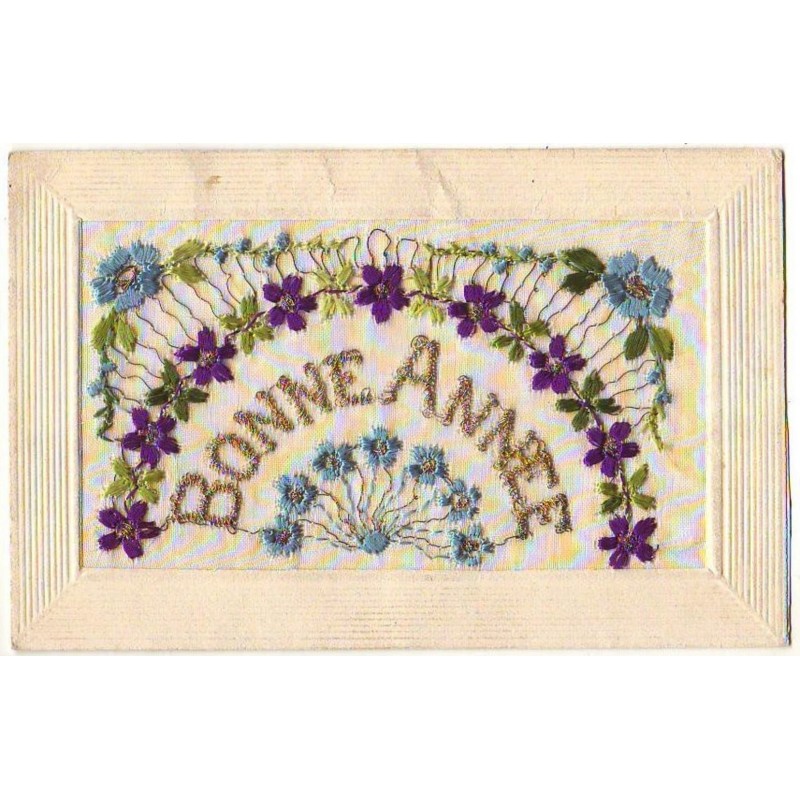 n°12507 - Carte Brodée - Bonne Année - Fleurs