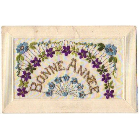 n°12507 - Carte Brodée - Bonne Année - Fleurs