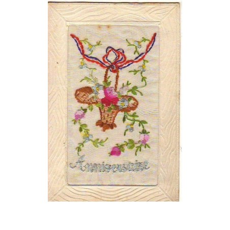 n°9705 - Carte Brodée - Anniversaire - Panier rempli de fleurs