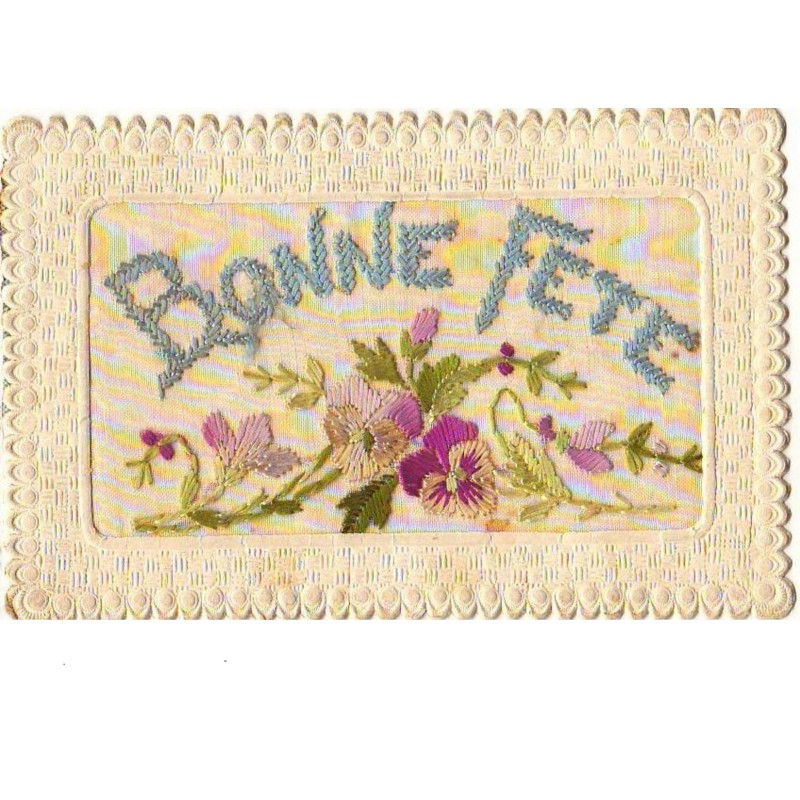 n°9707 - Carte Brodée - Bonne Fête - Pensées