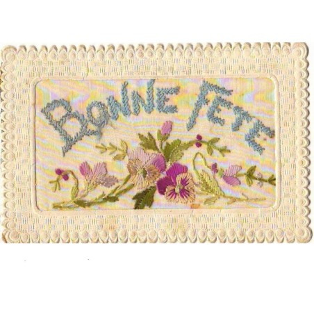 n°9707 - Carte Brodée - Bonne Fête - Pensées