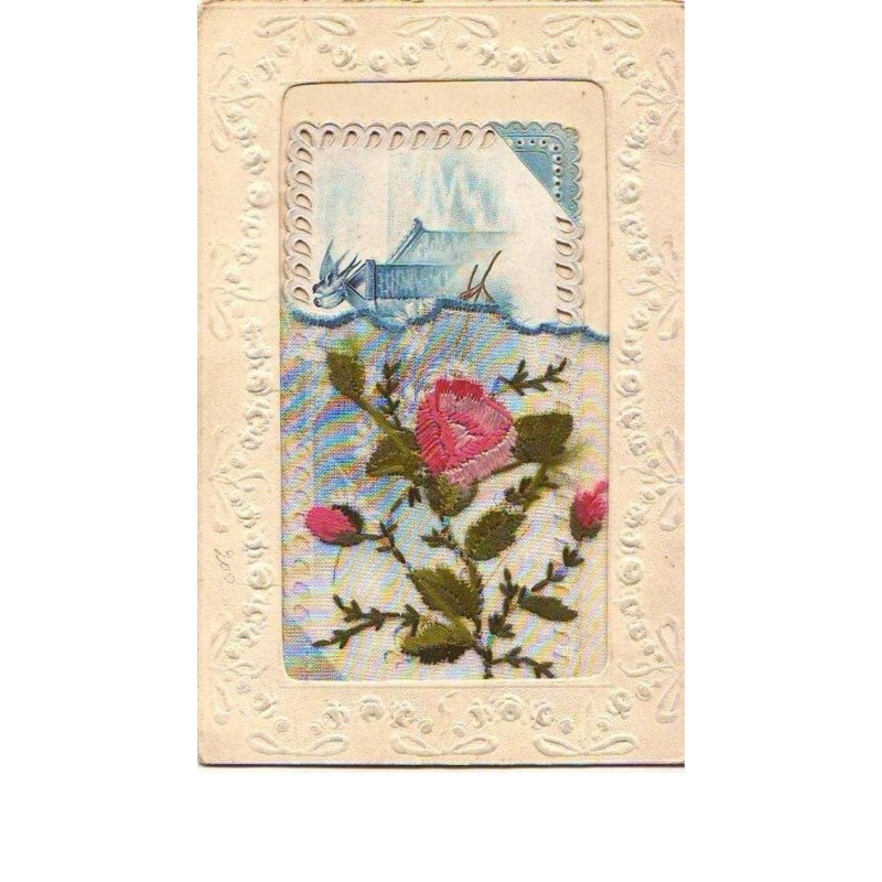 n°9709 - Carte Brodée - Roses + carte