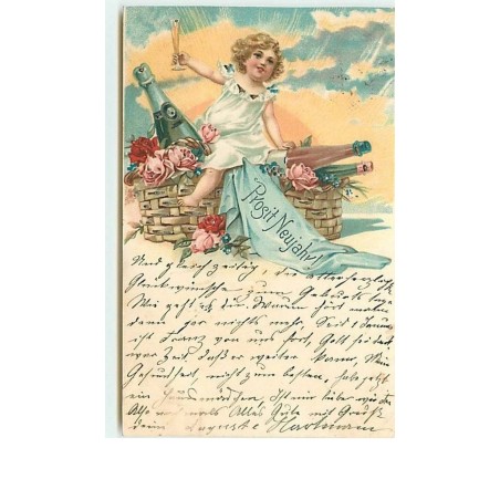 n°9729 - Prosit Neujahr - Enfant tenant une flûte de Champagne