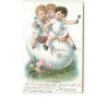 n°9733 - Fröhliche Ostern - Enfants jouant de la musique assis sur un oeuf