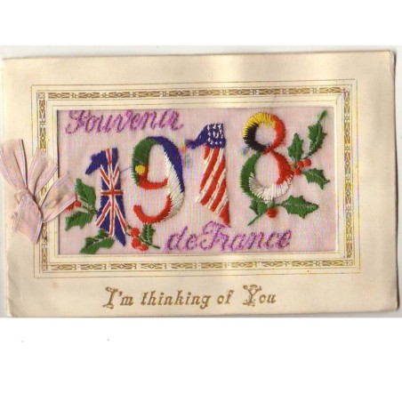 n°9753 - Carte Brodée - Souvenir de France 1918
