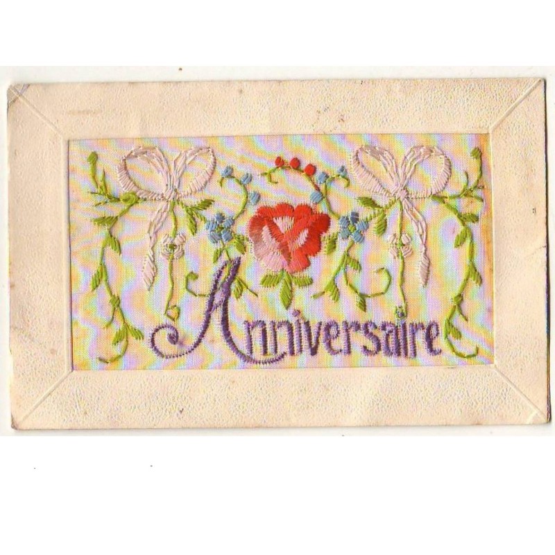 n°9755 - Carte Brodée - Anniversaire Fleurs