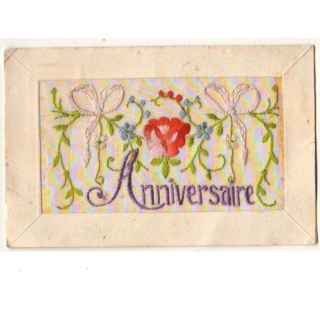 n°9755 - Carte Brodée - Anniversaire Fleurs