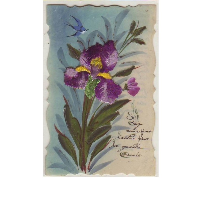 n°9759 - Carte Brodée - Celluloïd - Iris