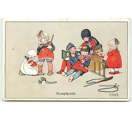 n°12512 - MM Vienne n°992 - P. Ebner - Kampfpaufe - Enfants jouant à la guerre goûtant