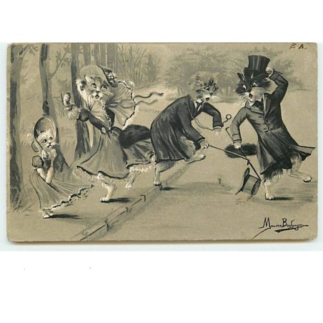 n°9763 - Carte Illustrateur - Maurice Boulanger - Chats Habillés - Coup de Vent