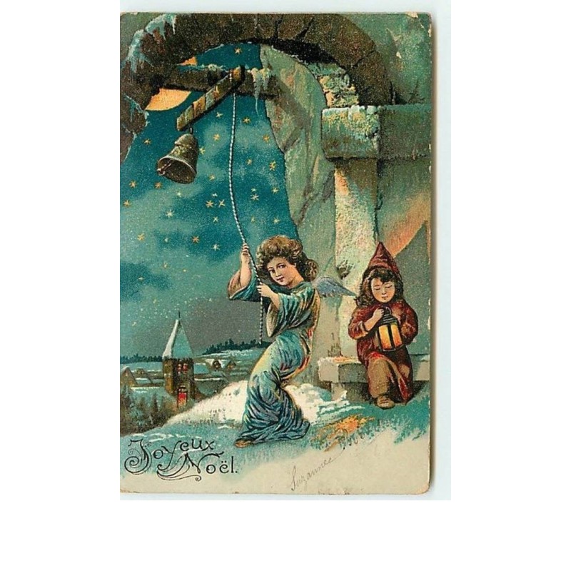 n°9785 - Carte Fantaisie - Joyeux Noël - Angelot sonnant une cloche