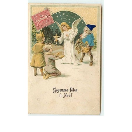 n°9789 - Carte Fantaisie Gaufrée - Joyeuses fêtes de Noël - Ange donnant des Jouets