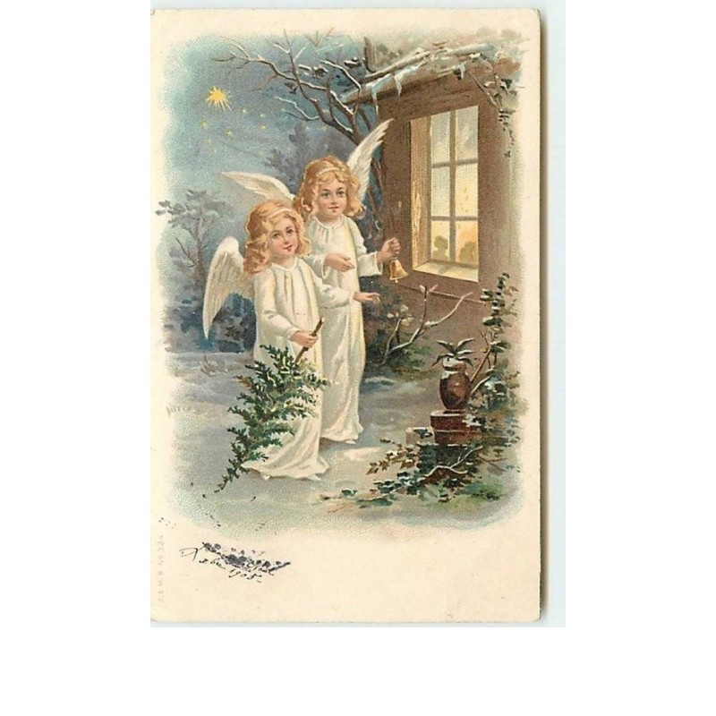 n°9793 - Carte Fantaisie - Anges avec une cloche devant une Fenêtre - A & MB n°334