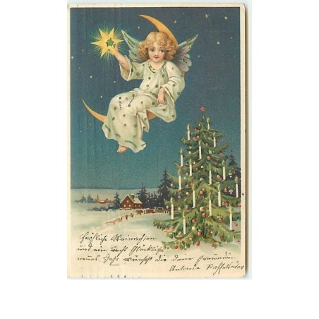 n°9795- Carte Fantaisie - Ange assis sur la Lune