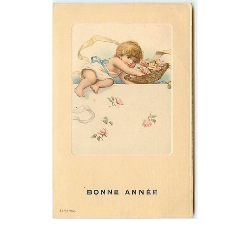 n°9798 - Carte Fantaisie - Bonne Année - Bébé lançant des Roses